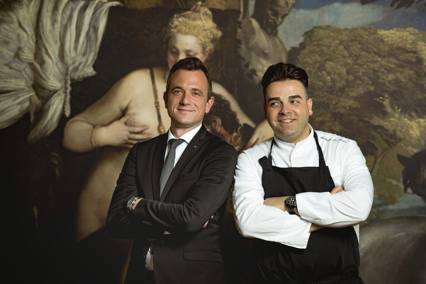 Business-Porträts für die Gastronomie: Duo-Aufnahme von Geschäftsleitung und Küchenchef für die Über-uns-Seite.