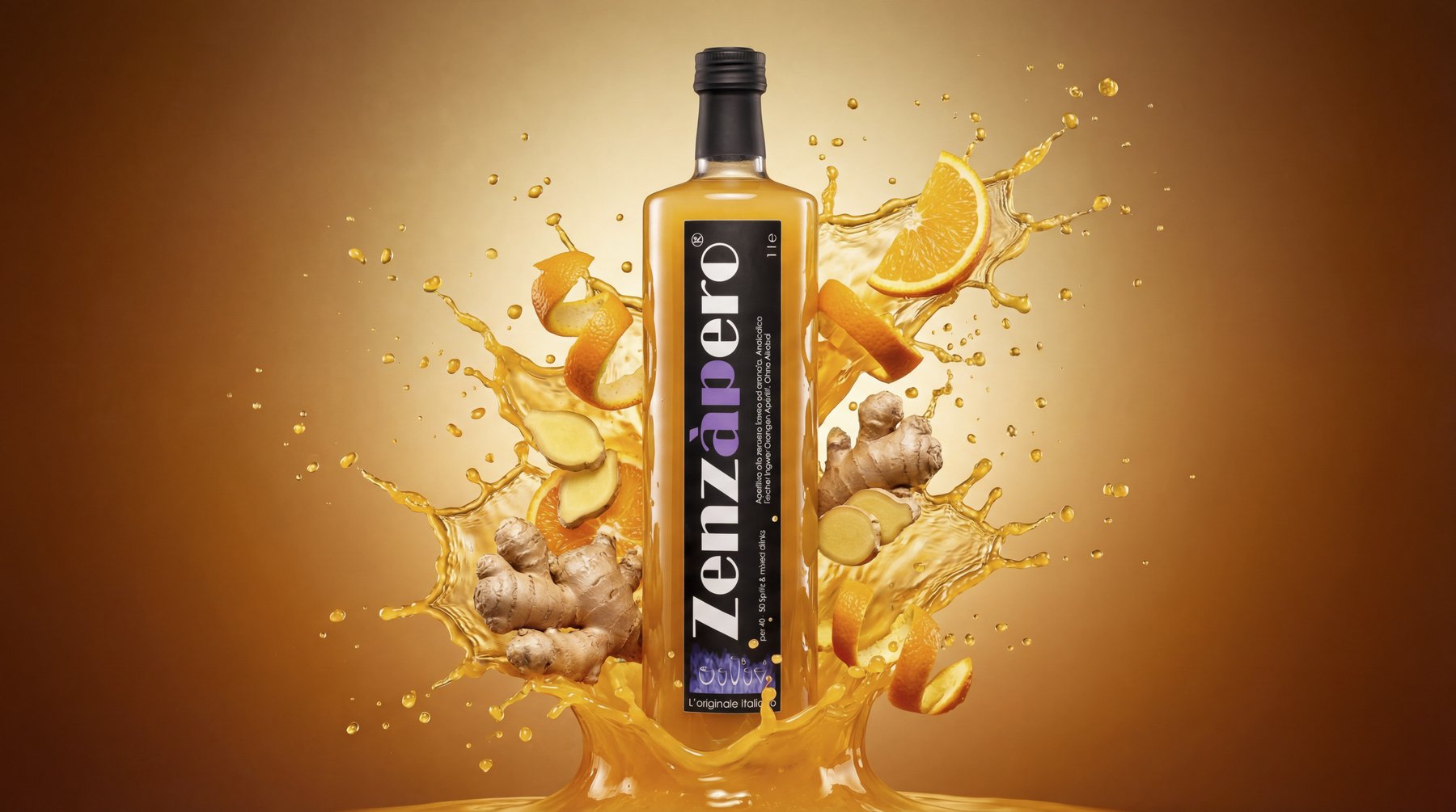Dynamische Splash-Aufnahme einer Spirituosenflasche – kommerzielle Getränke-Produktfotografie fürs Marketing.