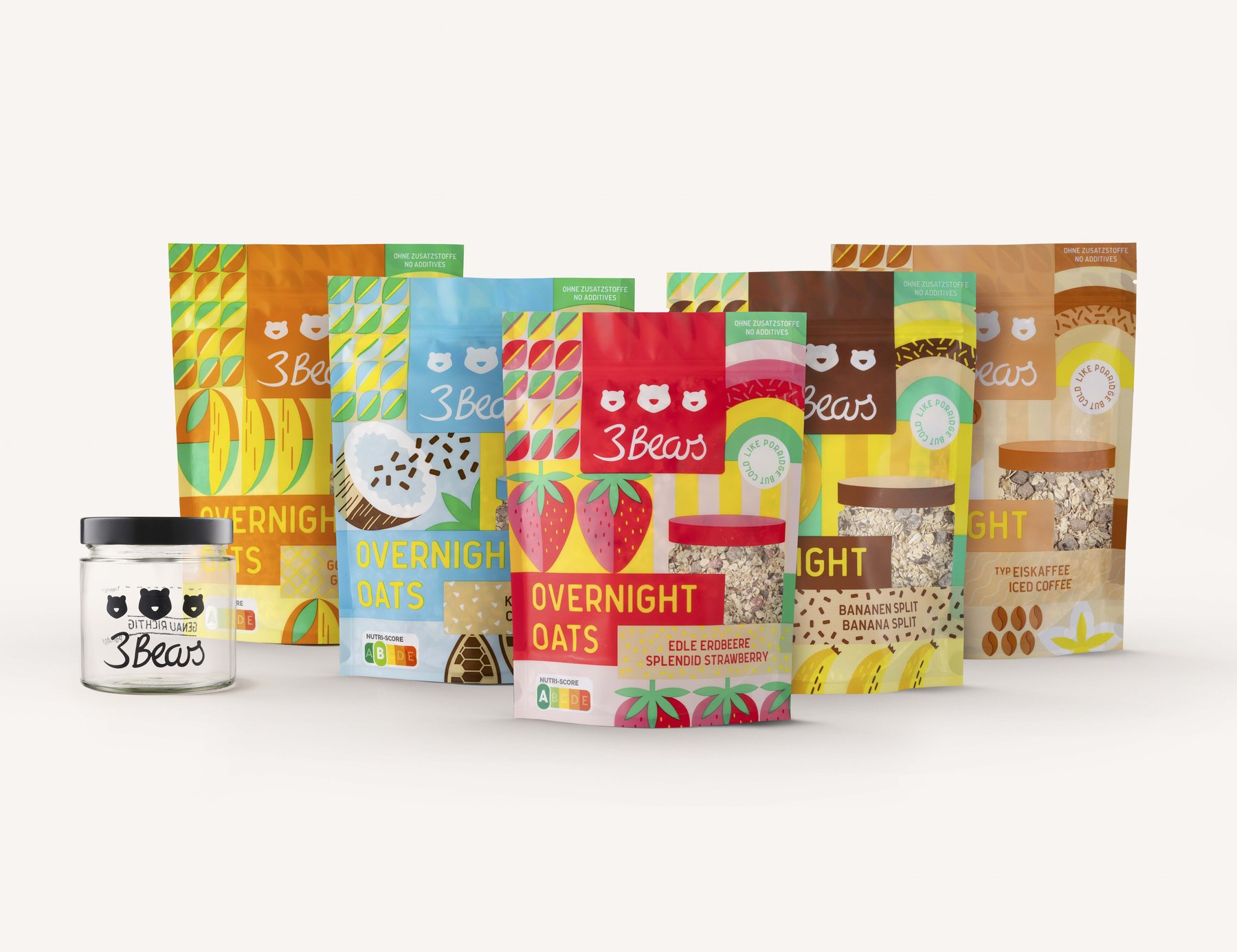 Farbenfrohe Inszenierung der 3Bears Porridge Sorten